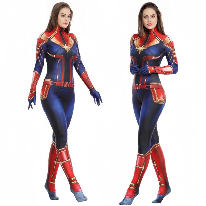Adult Womens Captain Marvel Cosplay Costume Women Bodysuit Jumpsuit